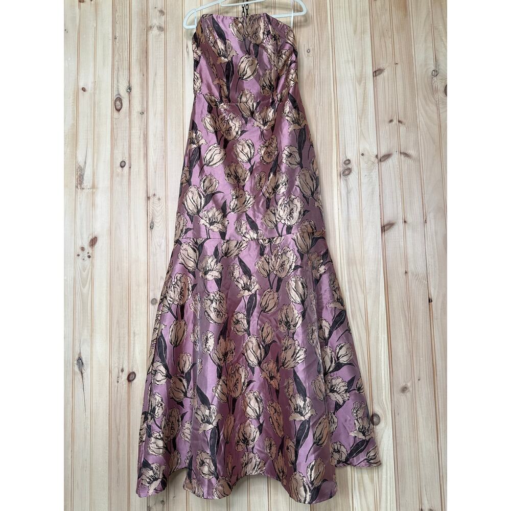 NWT Lulus Gowning Around Mauve Floral Jacquard Strapless Maxi Dress Party Gala L - Picture 2 of 10